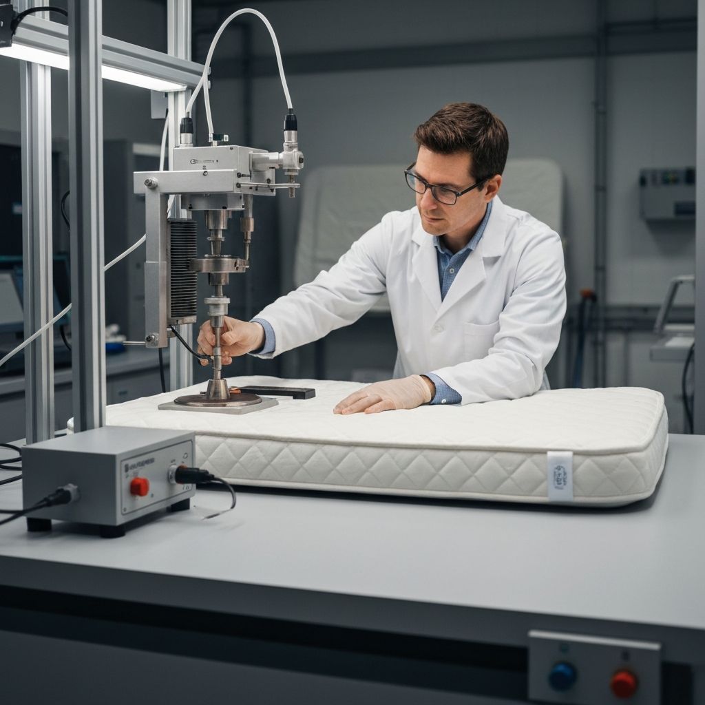 Scientist testing Newton Baby mattress in CPSC-accredited laboratory