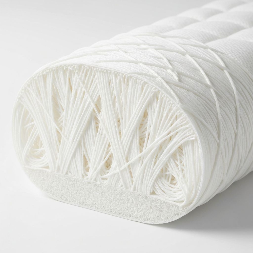 Close-up cross-section of Newton Wovon-Air polymer fiber core showing open-air structure