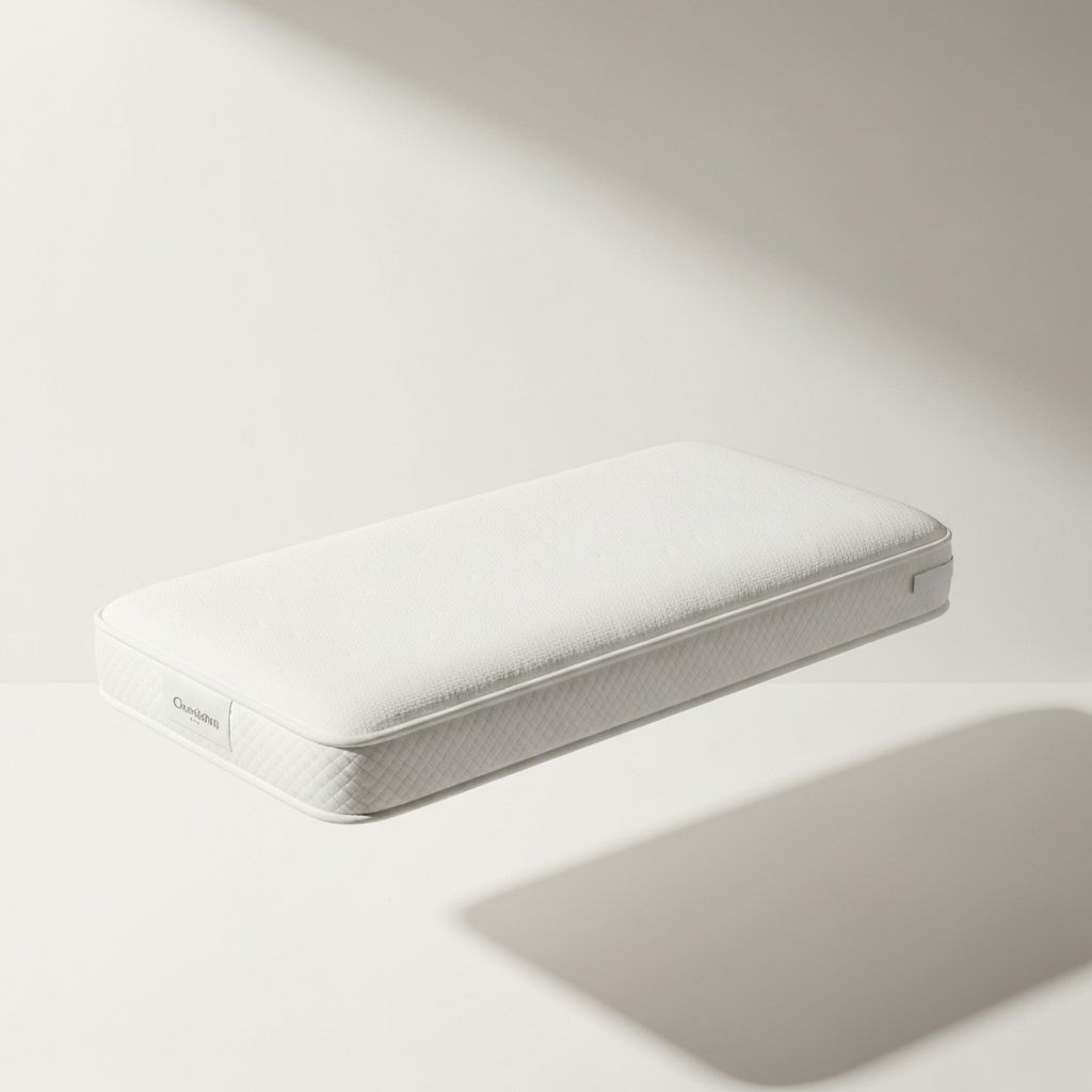 Newton crib mattress with breathable knit cover displayed in clean white nursery